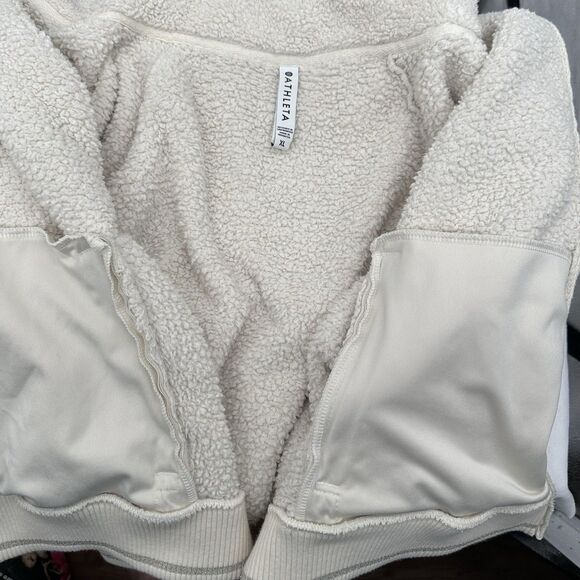 Athleta Fleece Jacket XL Tugga Sherpa Ivory Cream Full Zip Cozy Teddy Pockets - Picture 8 of 15